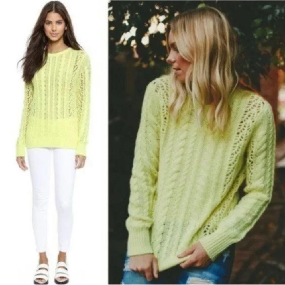 Equipment Femme Cashmere Amber Lemongrass Cableknit Crewneck Sweater